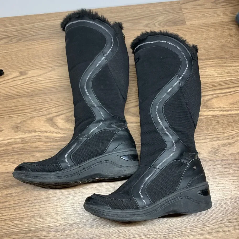 BZees black Ladies Knee High Boots Size 9 M Faux‎ Fur Decadent Low Wedge